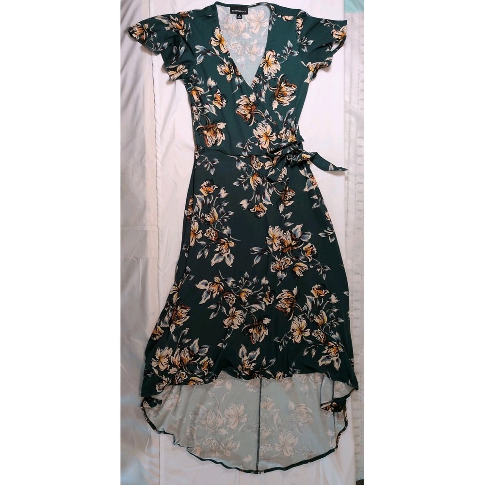 Fortune + Ivy Irene Faux Wrap Brushed Knit Hi Lo Midi Dress Dark Green Sz M